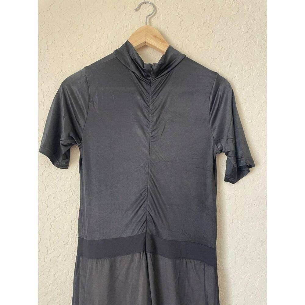 UNIQ Mock Turtleneck Short Sleeve Black Wide Leg Jumpsuit size Large NWT - Picture 5 of 6